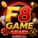 F8 Game logo with a modern mobile gaming design, casino chips, cards, and trophy for the Pakistan APK guide.